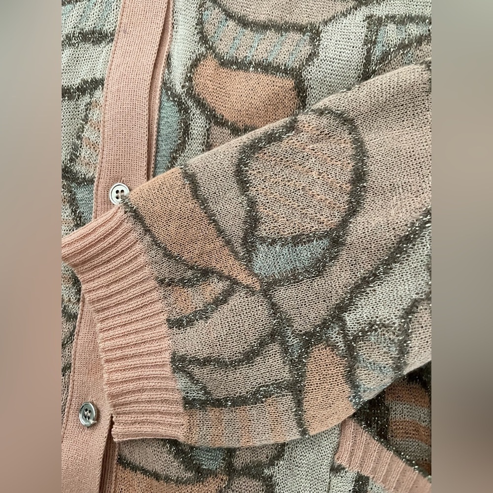 Escada Fantasy Printed floral mosaic stained glass metallic knit cardigan S - Picture 7 of 15
